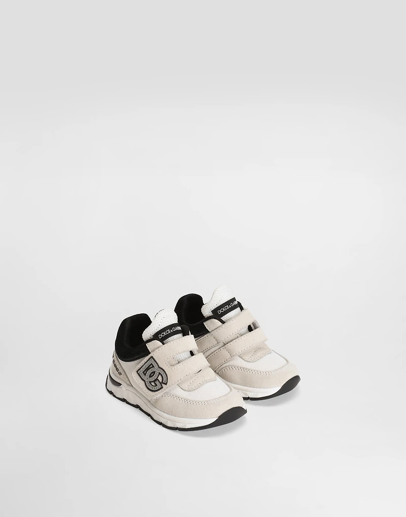 Mesh and split calfskin sneakers