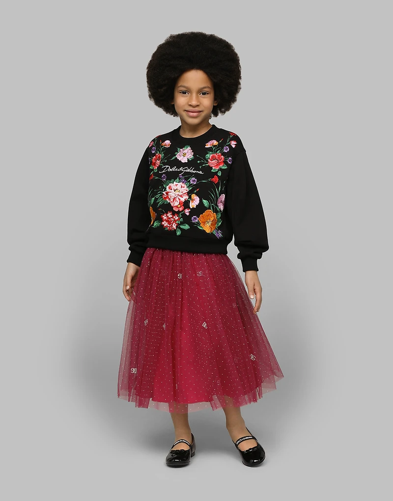 Jersey round-neck sweatshirt with floral detailing and Dolce&Gabbana logo