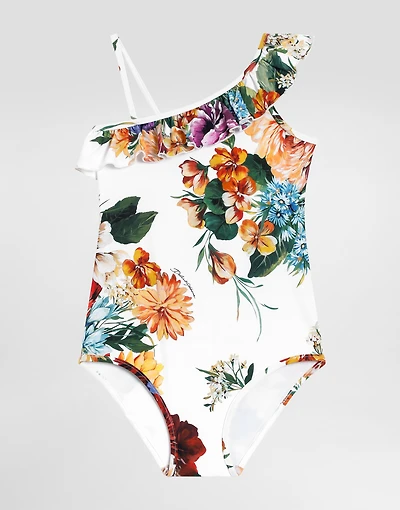 Flower-print one-piece swimsuit