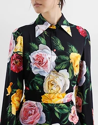Peony and rose-print charmeuse shirt
