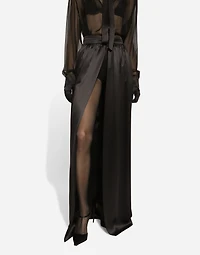 Long silk satin skirt with slit