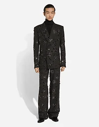 Loose silk turtleneck with shirt cuffs