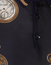 Watch-print silk polo-shirt