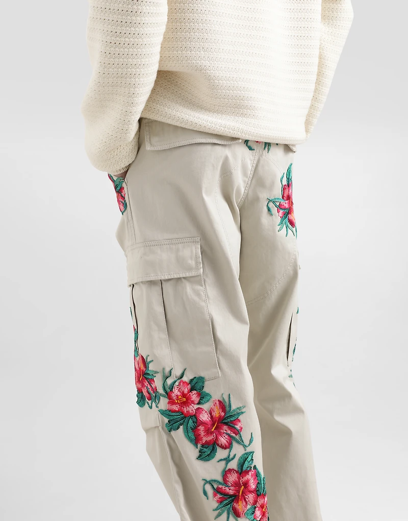 Cotton cargo pants with floral patches