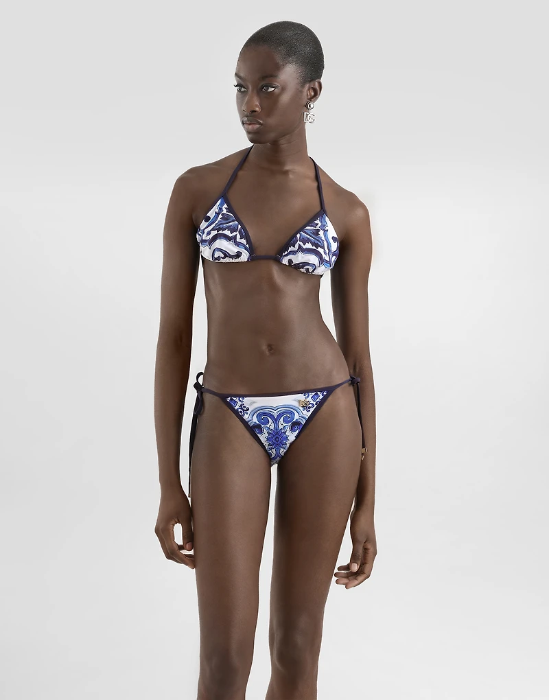 Majolica-print triangle bikini