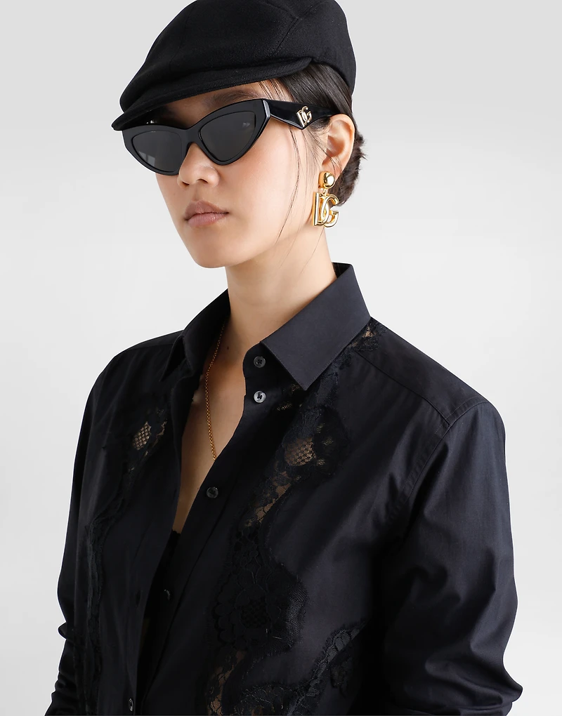 Cotton poplin shirt with lace inlay