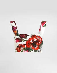 Flower-print poplin top
