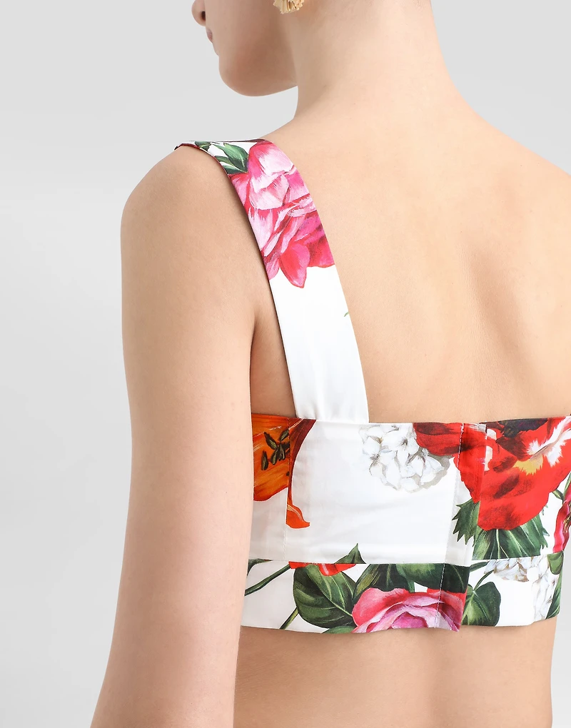 Flower-print poplin top