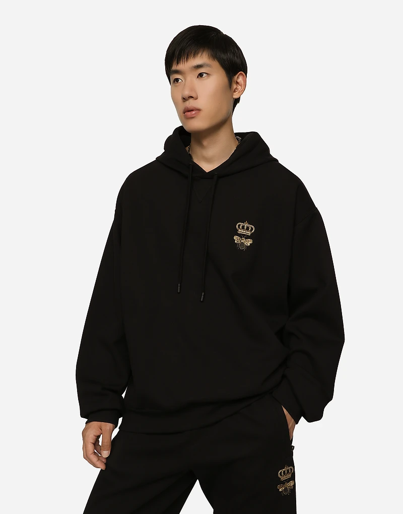Cotton jersey hoodie with embroidery