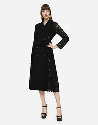 Cordonetto lace and crepe coat with belt