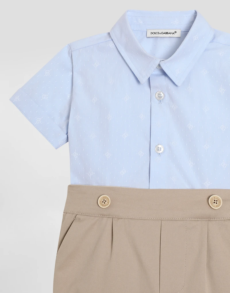 Gabardine and jacquard romper suit with polka-dots DG logo patch