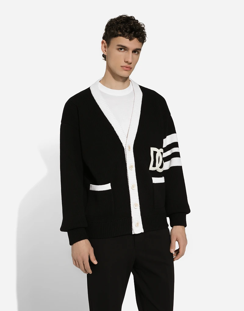 Wool fisherman’s rib cardigan with DG logo