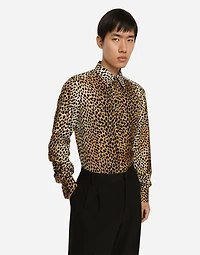 Silk twill Martini-fit shirt with ocelot print