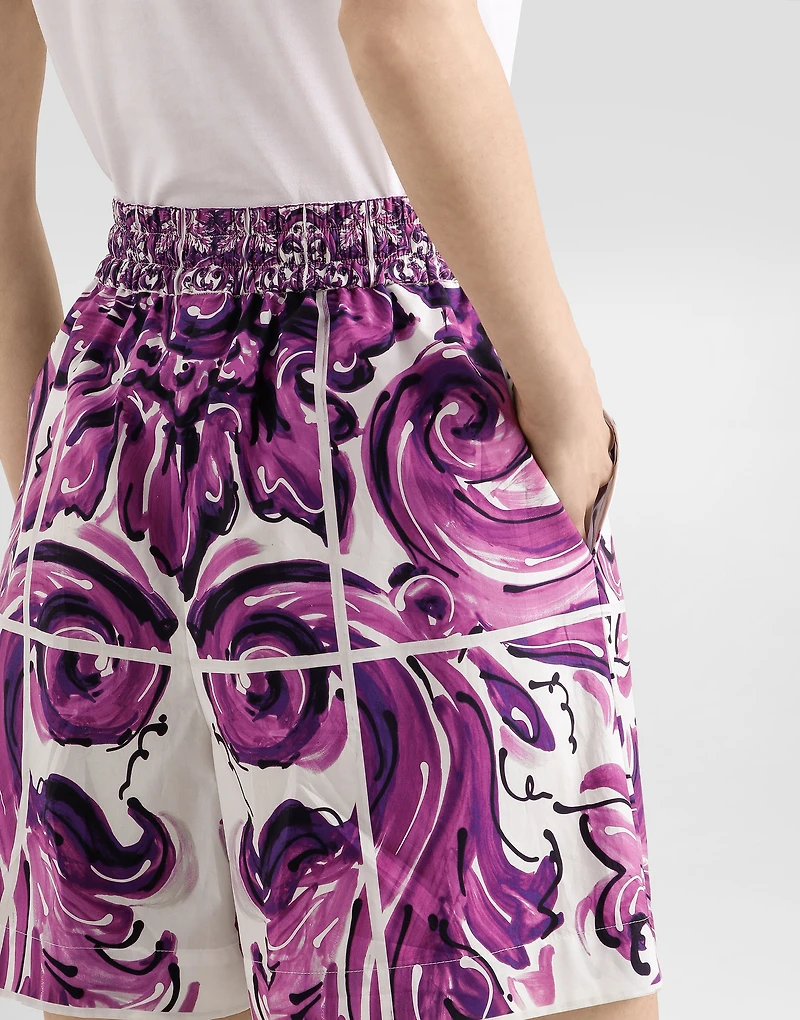 Majolica-print poplin shorts