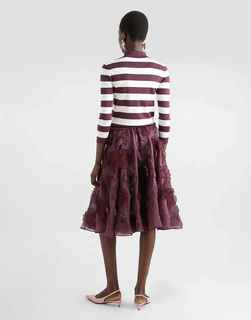 Organza midi circle skirt with floral embroidery
