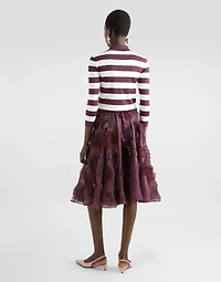 Organza midi circle skirt with floral embroidery