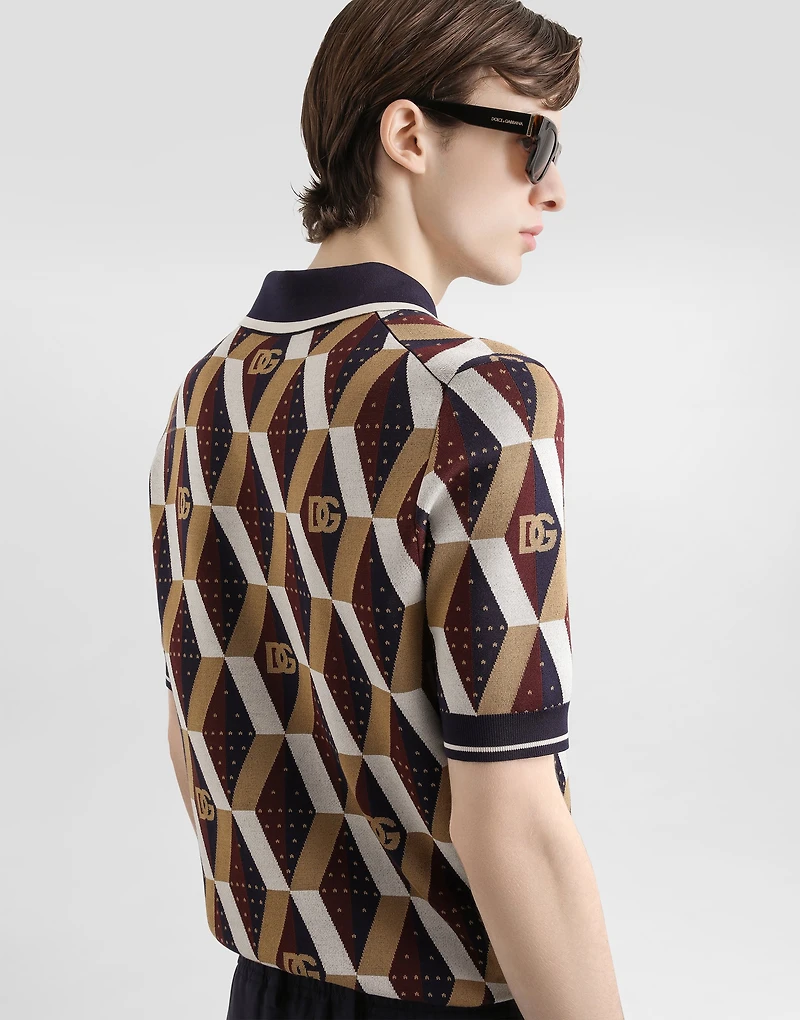 Silk jacquard polo shirt