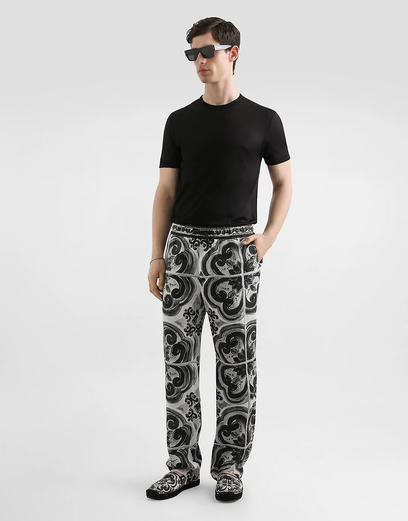 Majolica-print linen trousers