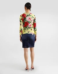 Silk knit cardigan with bouquet print