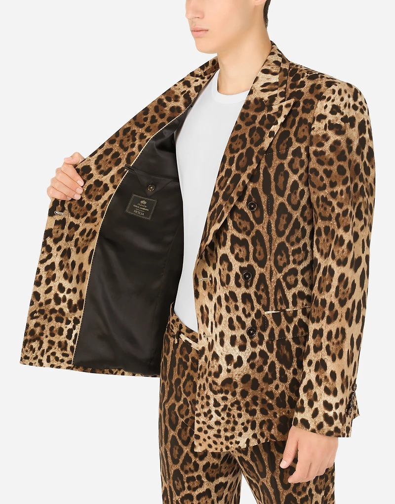 Double-breasted wool Sicilia-fit suit with leopard print