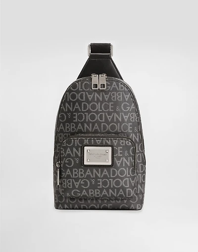 Coated jacquard crossbody backpack