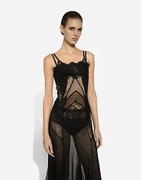 Tulle, mesh and lace calf-length slip dress