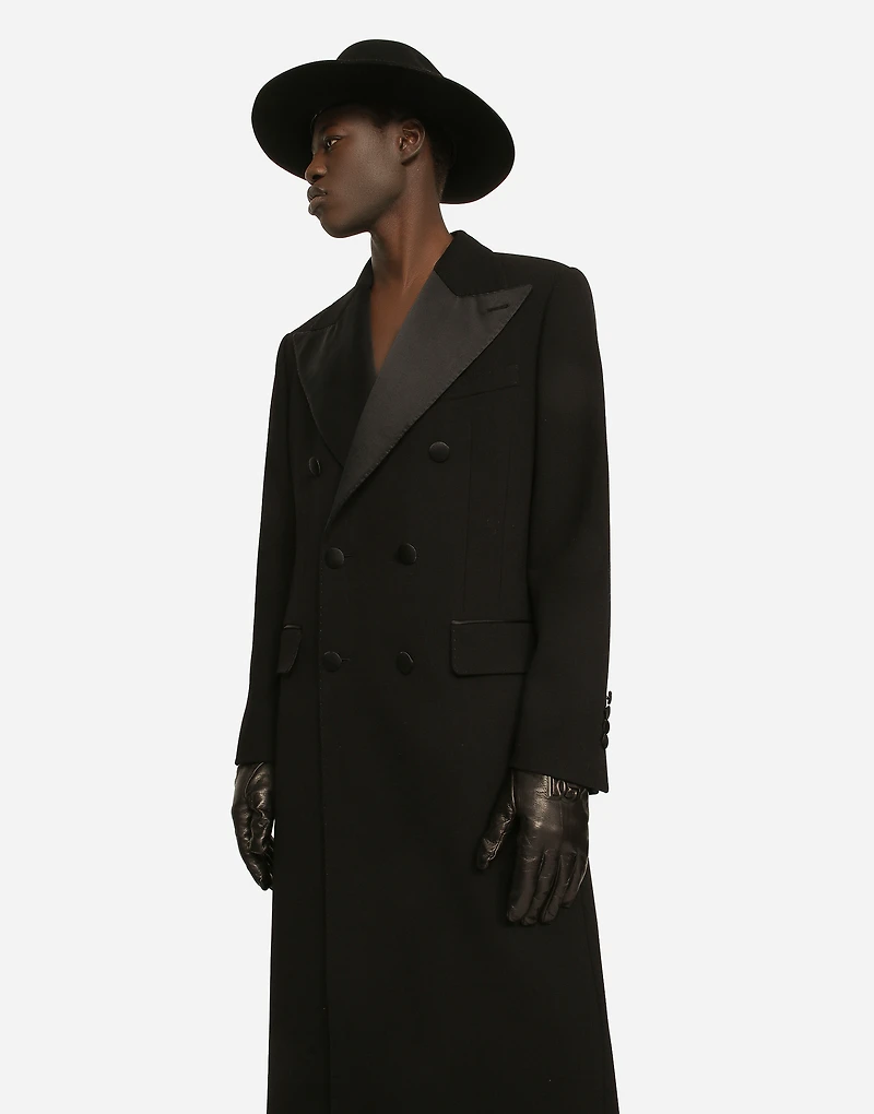 Double-breasted stretch wool crepe coat