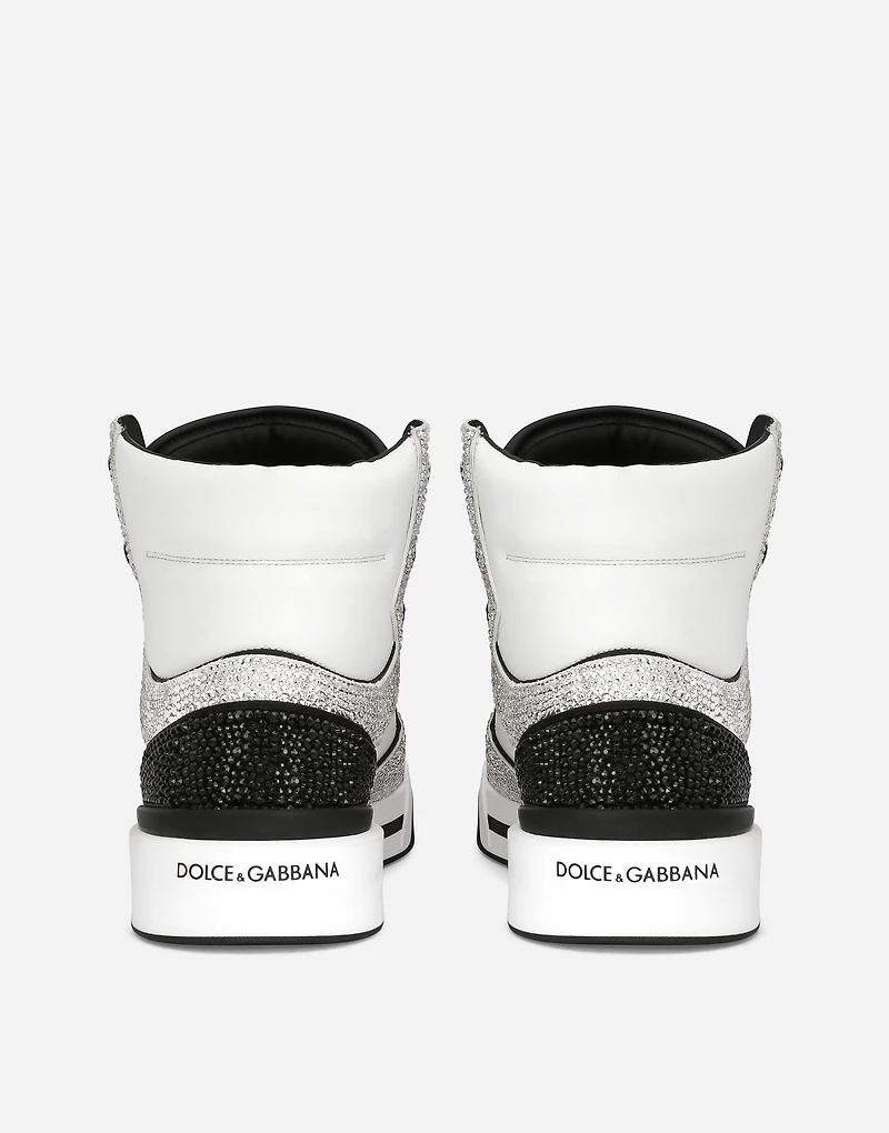 Calfskin New Roma high-top sneakers with fusible rhinestones