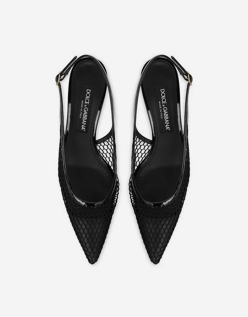 Patent leather and mesh slingbacks