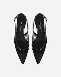 Patent leather and mesh slingbacks