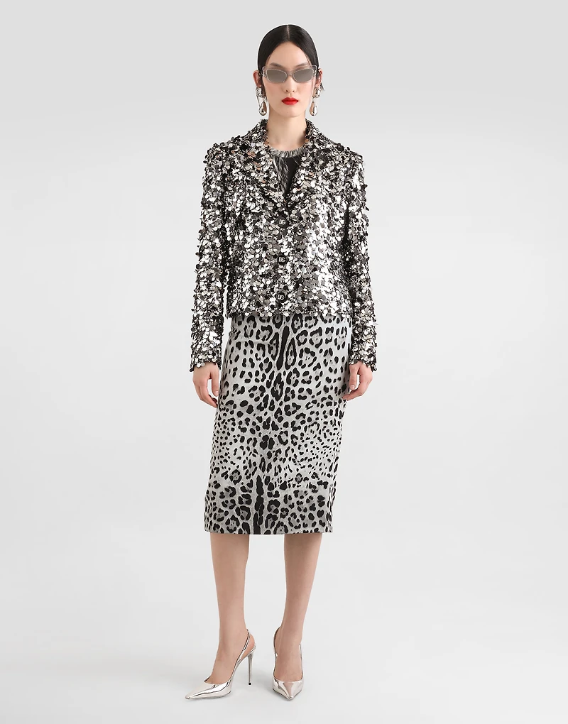 Short single-breasted jacket with sequin embellishment