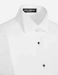 Cotton poplin shirt with piqué front