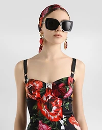 Flower-print satin dress