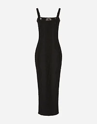 Jersey calf-length dress with lace inserts