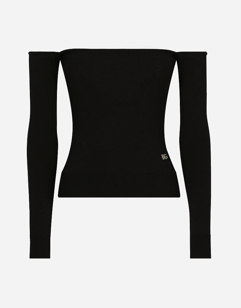 Strapless viscose sweater with muffs