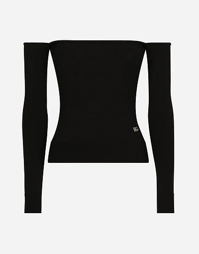 Strapless viscose sweater with muffs