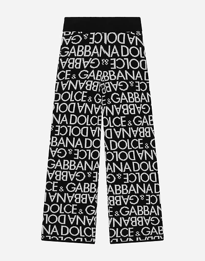 Knit pants with all-over jacquard logo