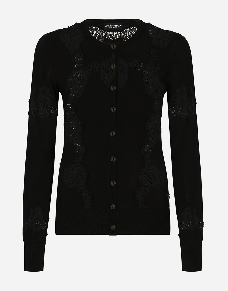 Cashmere and silk cardigan with lace inlay