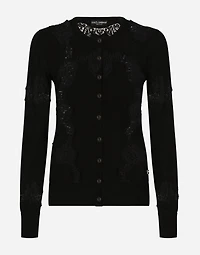 Cashmere and silk cardigan with lace inlay