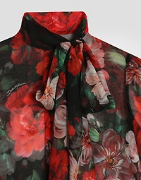 Chiffon pussy-bow shirt with floral print