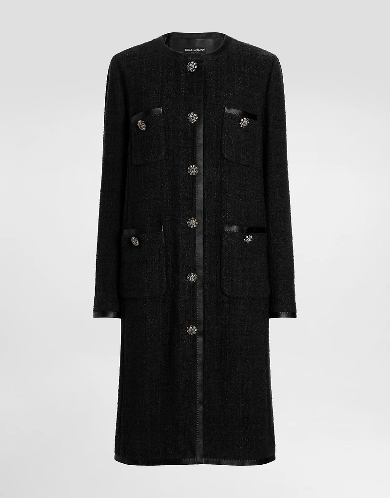 Single-breasted raschel tweed coat