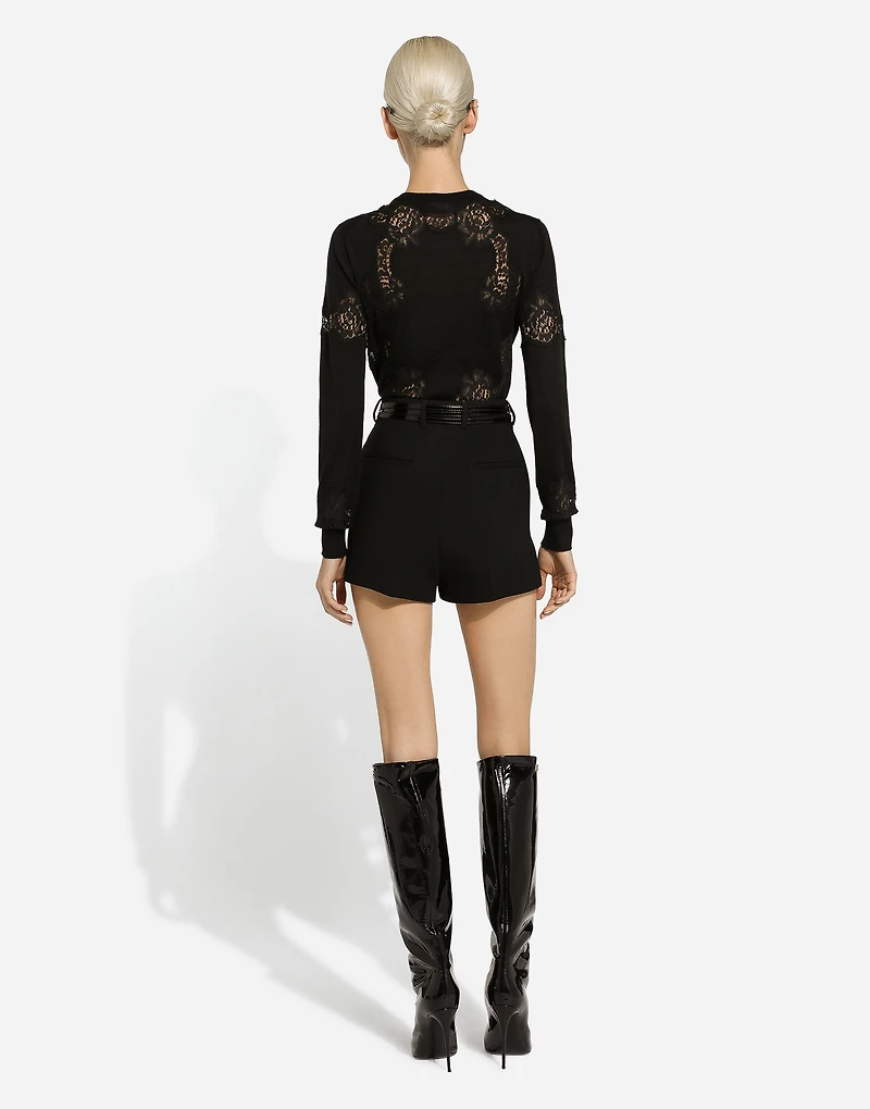Cashmere and silk cardigan with lace inlay