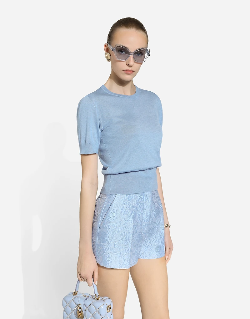 Floral quilted jacquard shorts