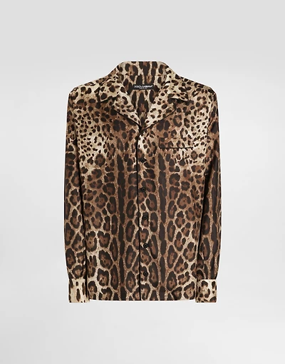 Silk vanity shirt with leopard print