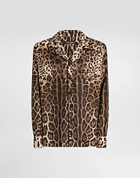 Silk vanity shirt with leopard print