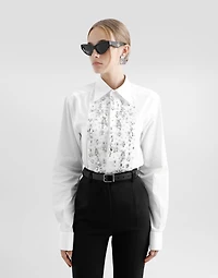 Cotton tuxedo shirt with rhinestone-embroidered front