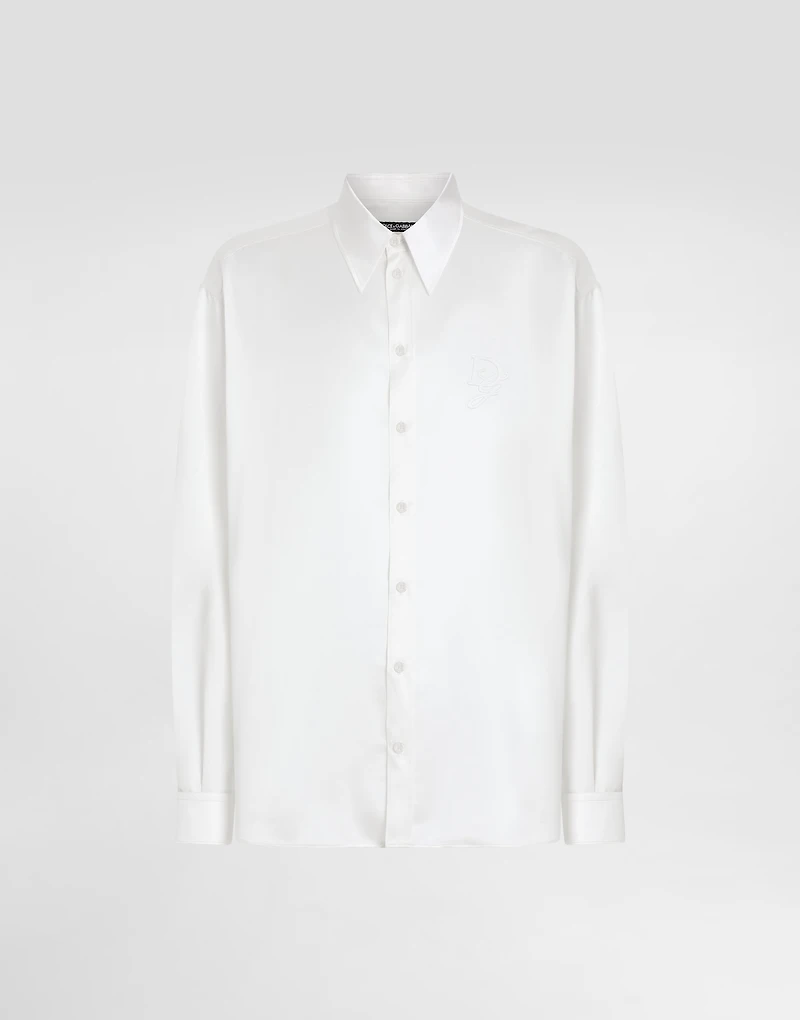Silk shirt with logo embroidery