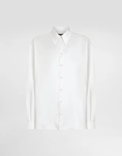 Silk shirt with logo embroidery