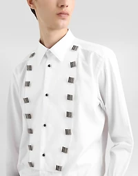 Cotton tuxedo shirt with bejeweled appliqués