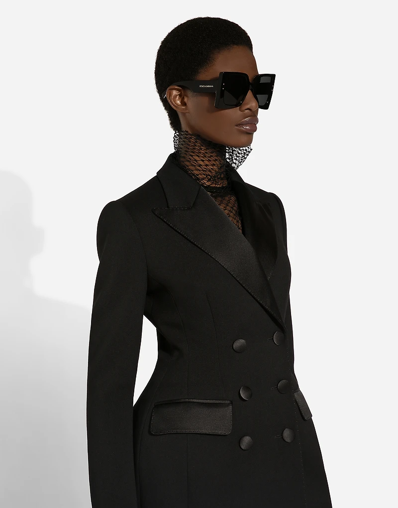 Long double-breasted Dolce tuxedo jacket stretch wool